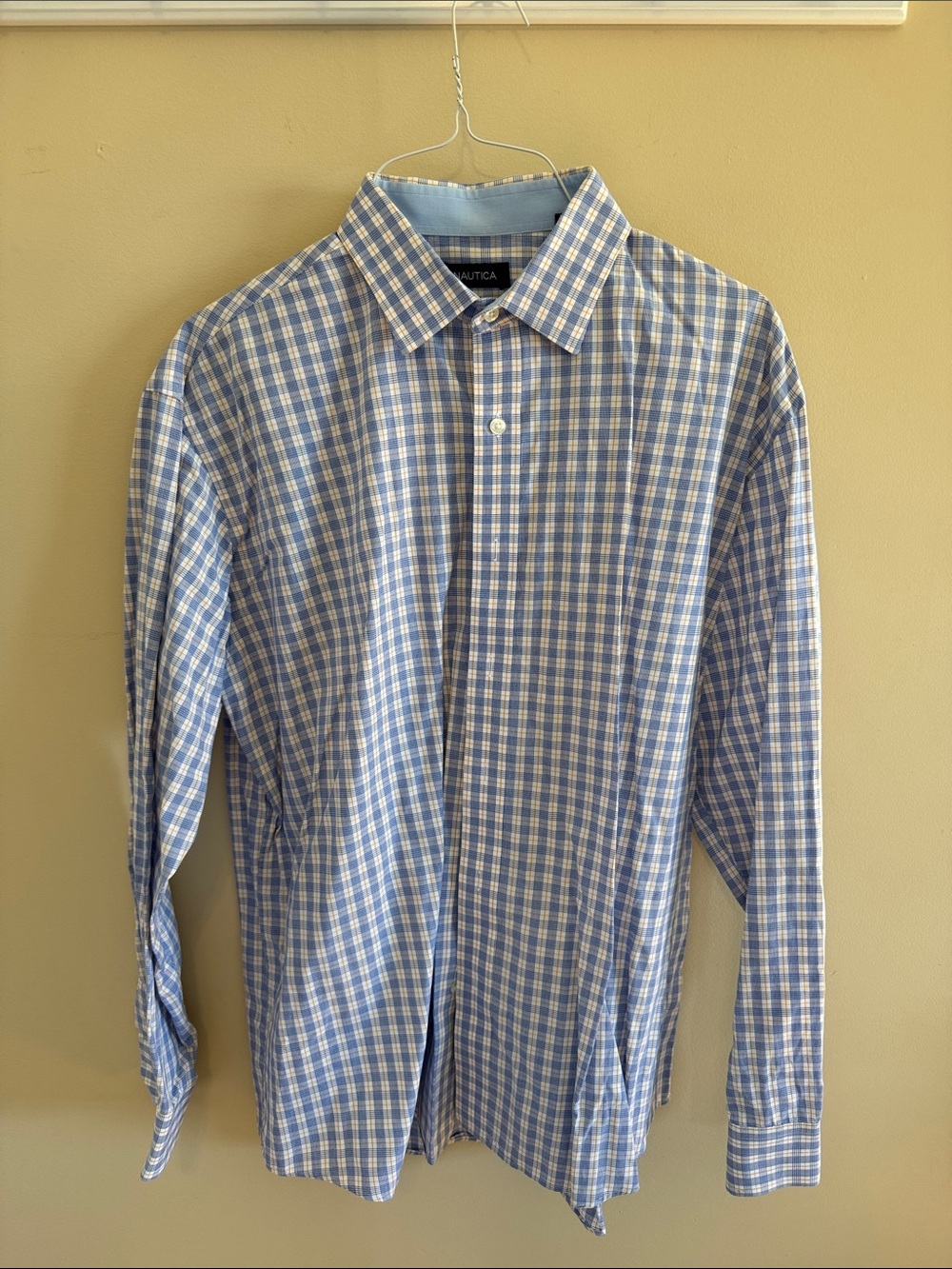 Nautica Light Blue and White Check Dress Shirt